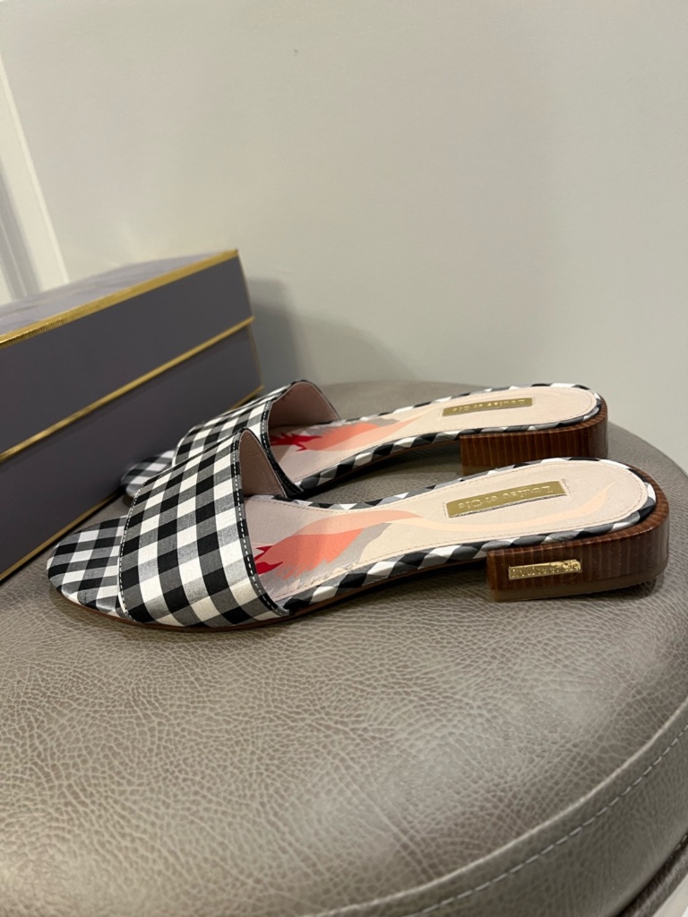 Louise et Cie Black & White Gingham Slide Mules - Picture 3 of 4